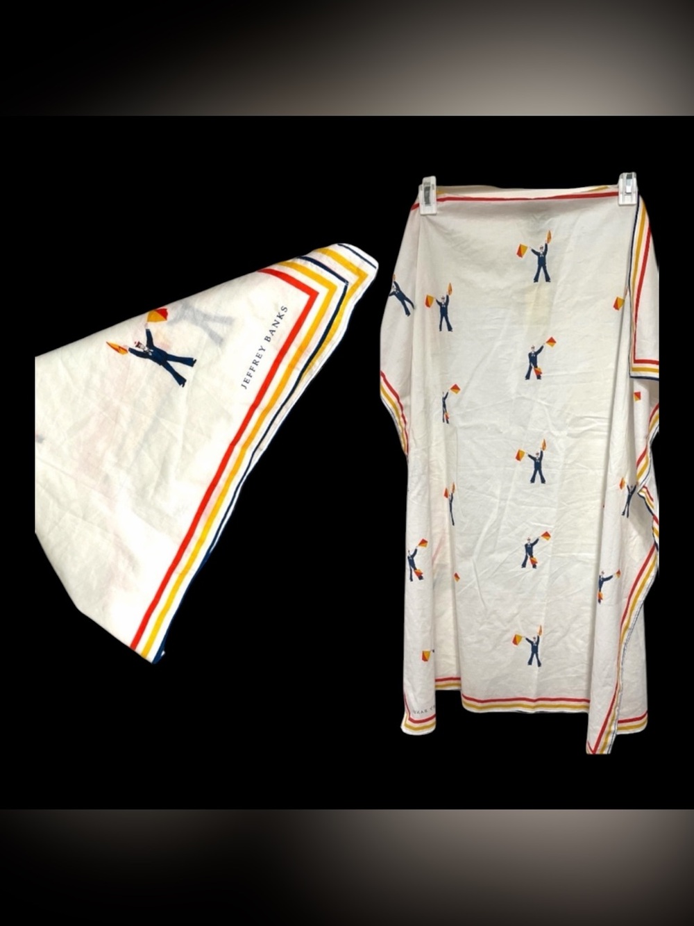 Vintage Jeffrey Banks 1990s Nautical Sailor Flag Print Rayon Scarf NWT
